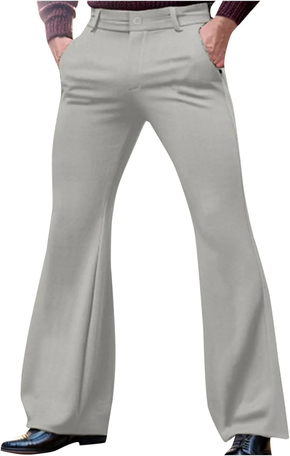 70s Disco Pants for Men Solid Bell Bottom Dress Pant Stylish Dancing Stage Performance Flat Front Pants Stretch