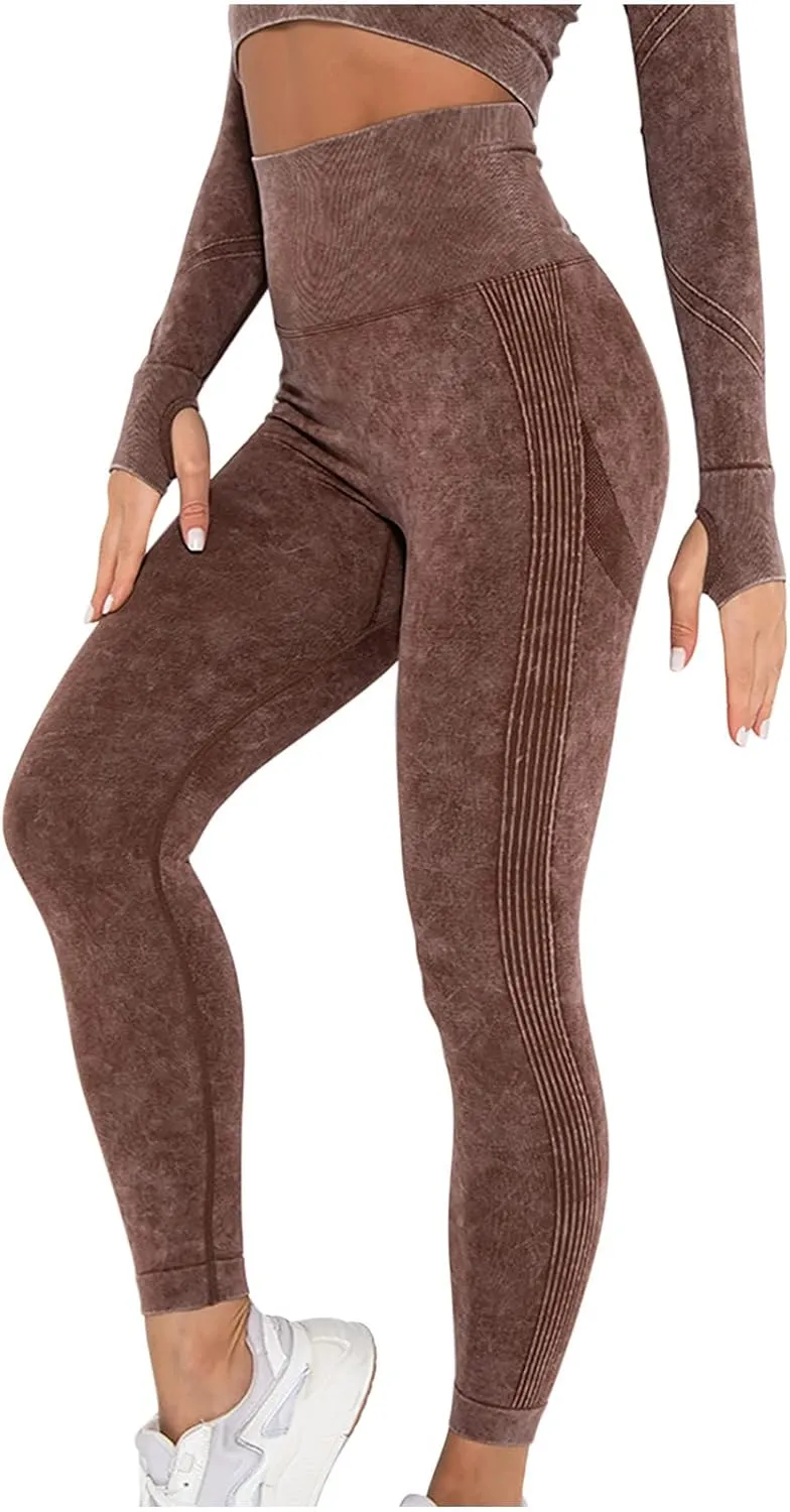 Akklian Gym Yoga Pants Compression Leggings for Women High Waist Butt Lifting Leggings Comfy Stretchy Striped Sports Leggings