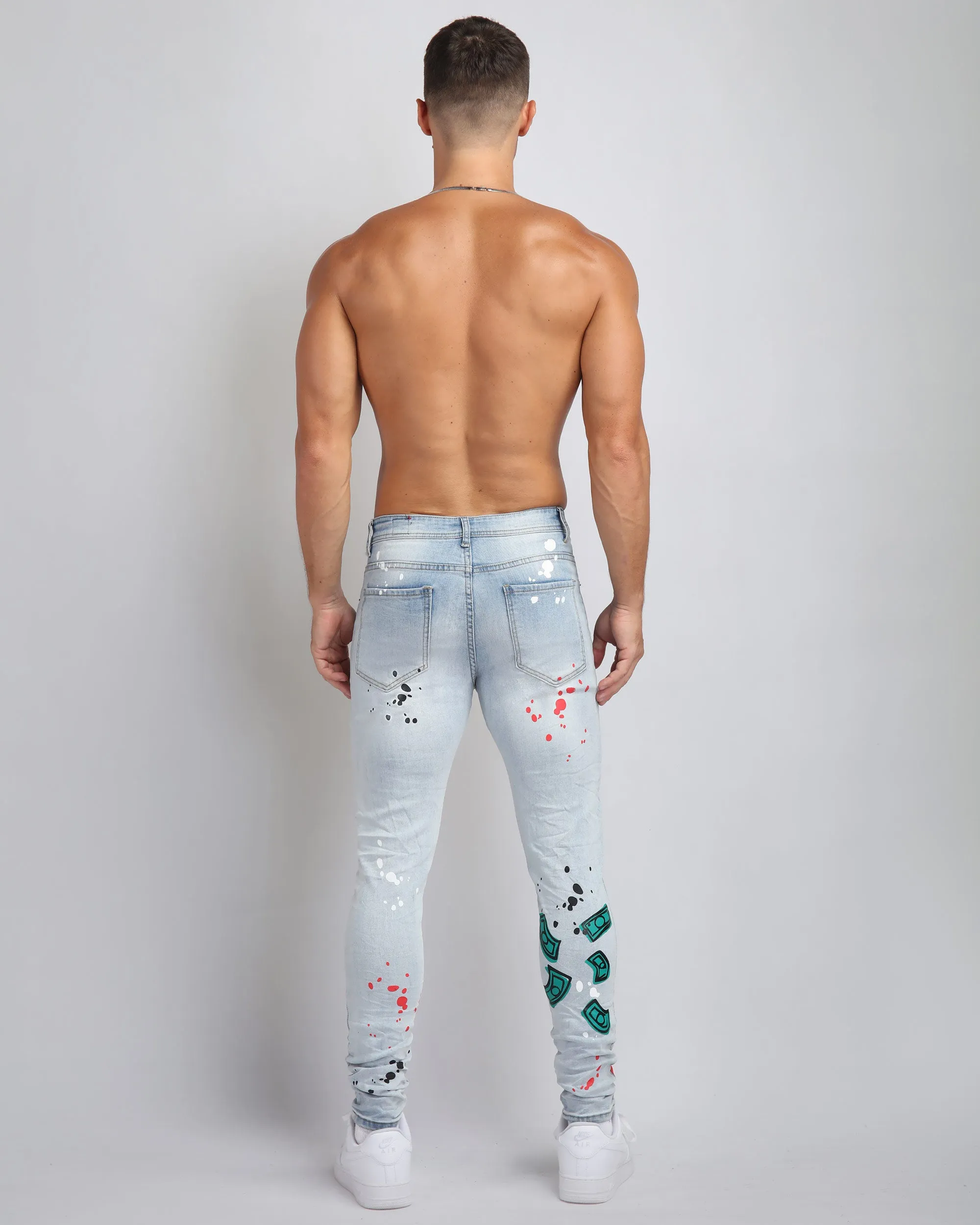Anime-Inspired Style Light Wash Ripped Blue Jeans-Mexico Local Delivery