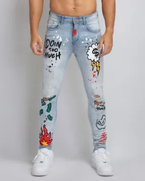 Anime-Inspired Style Light Wash Ripped Blue Jeans-Mexico Local Delivery