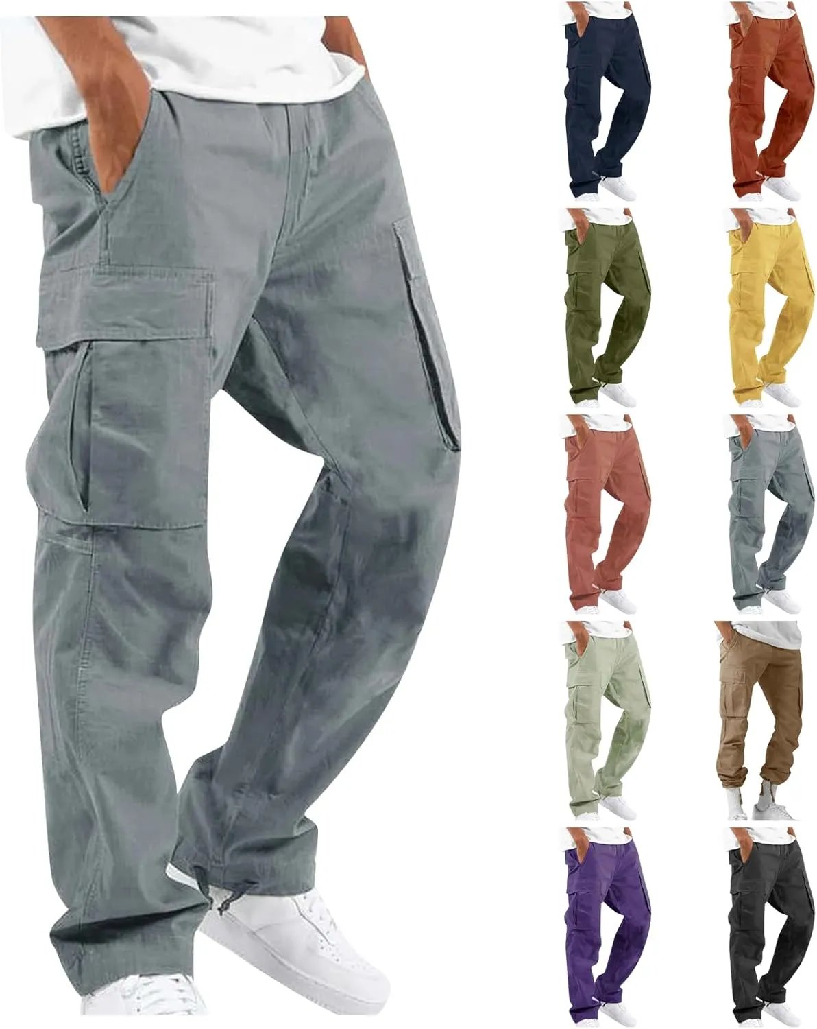 Baggy Cargo Pants for Men Relaxed Fit Lightweight Cargo Jogger Sweatpants Outdoor Workout Work Pants with Pockets