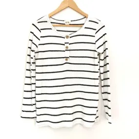 Bibi Striped Faux Button Thin Thermal Top- Size S