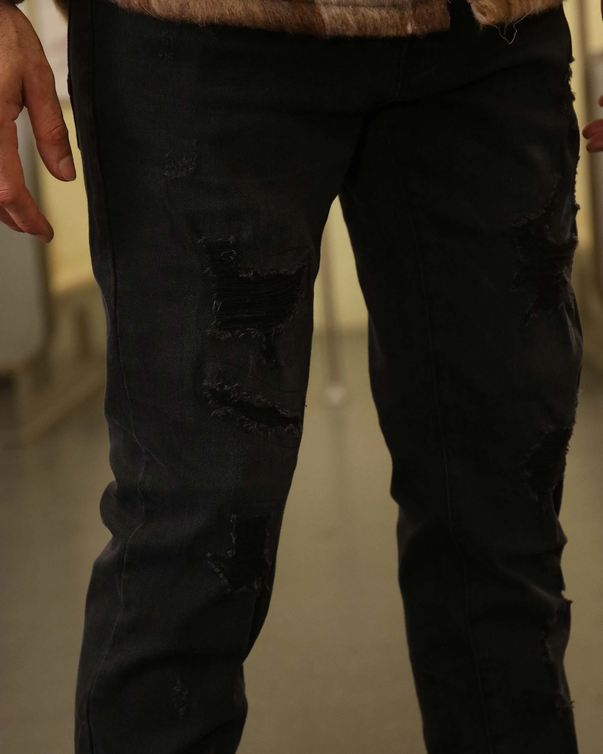 Black Jeans with Ripped and Repaired for Daily Wear-Mexico Local Delivery
