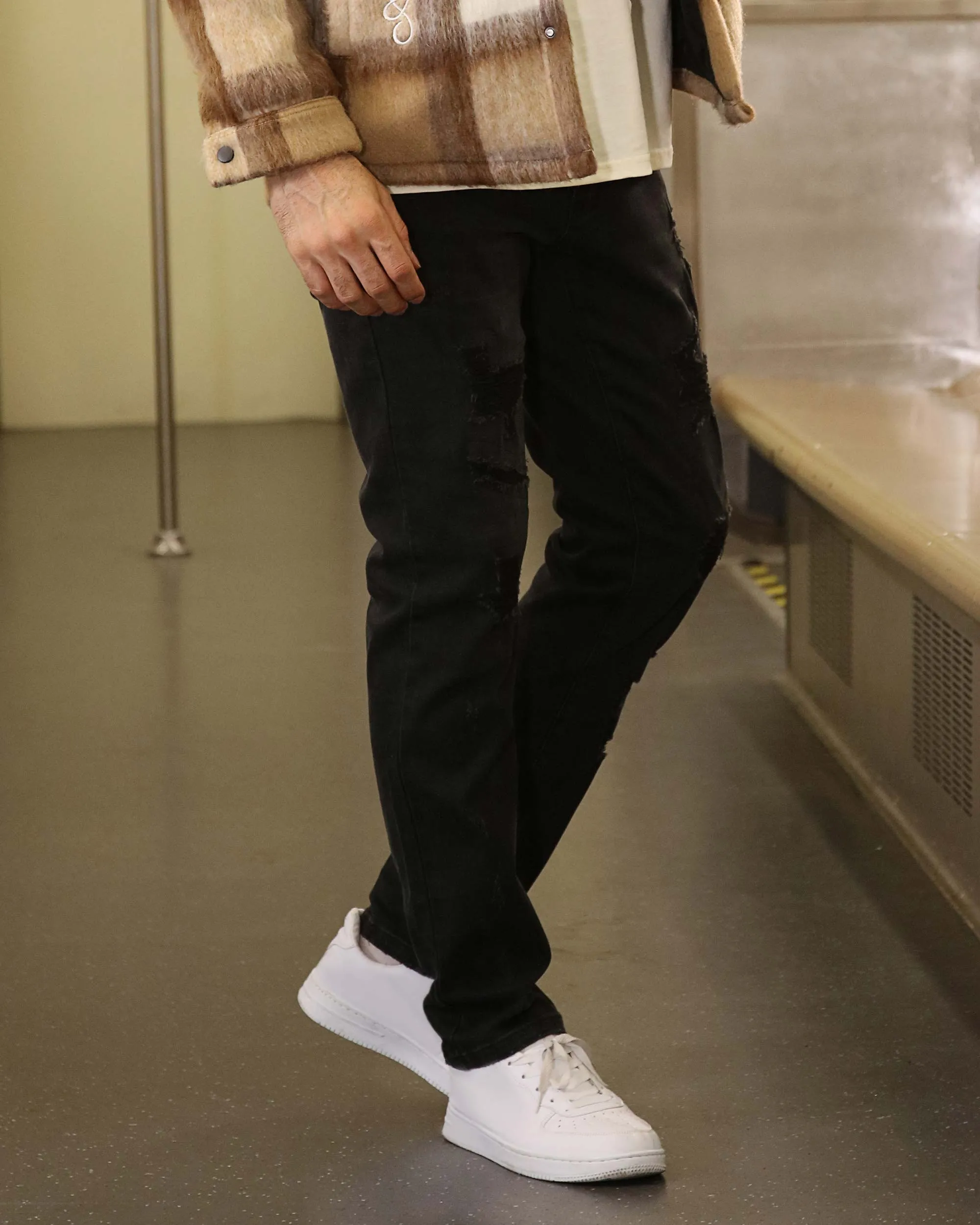 Black Jeans with Ripped and Repaired for Daily Wear-Mexico Local Delivery