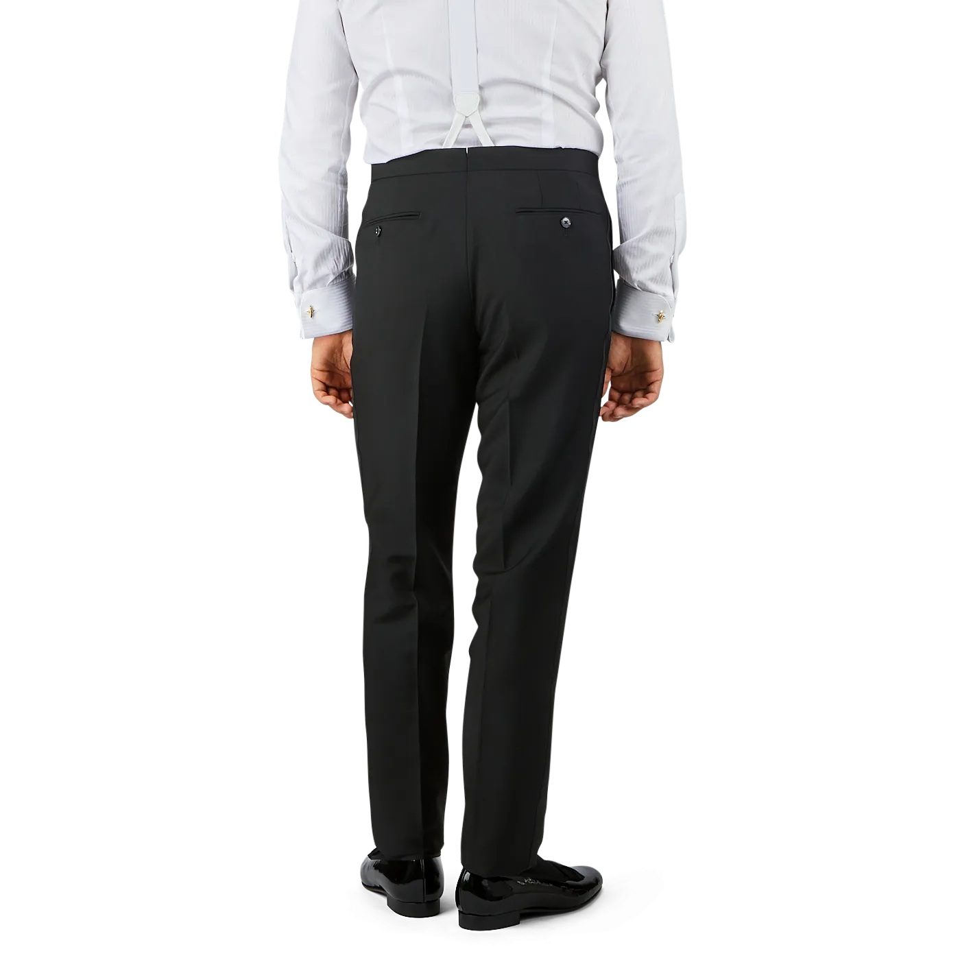Black Wool Mohair Tuxedo Flat Front Trousers