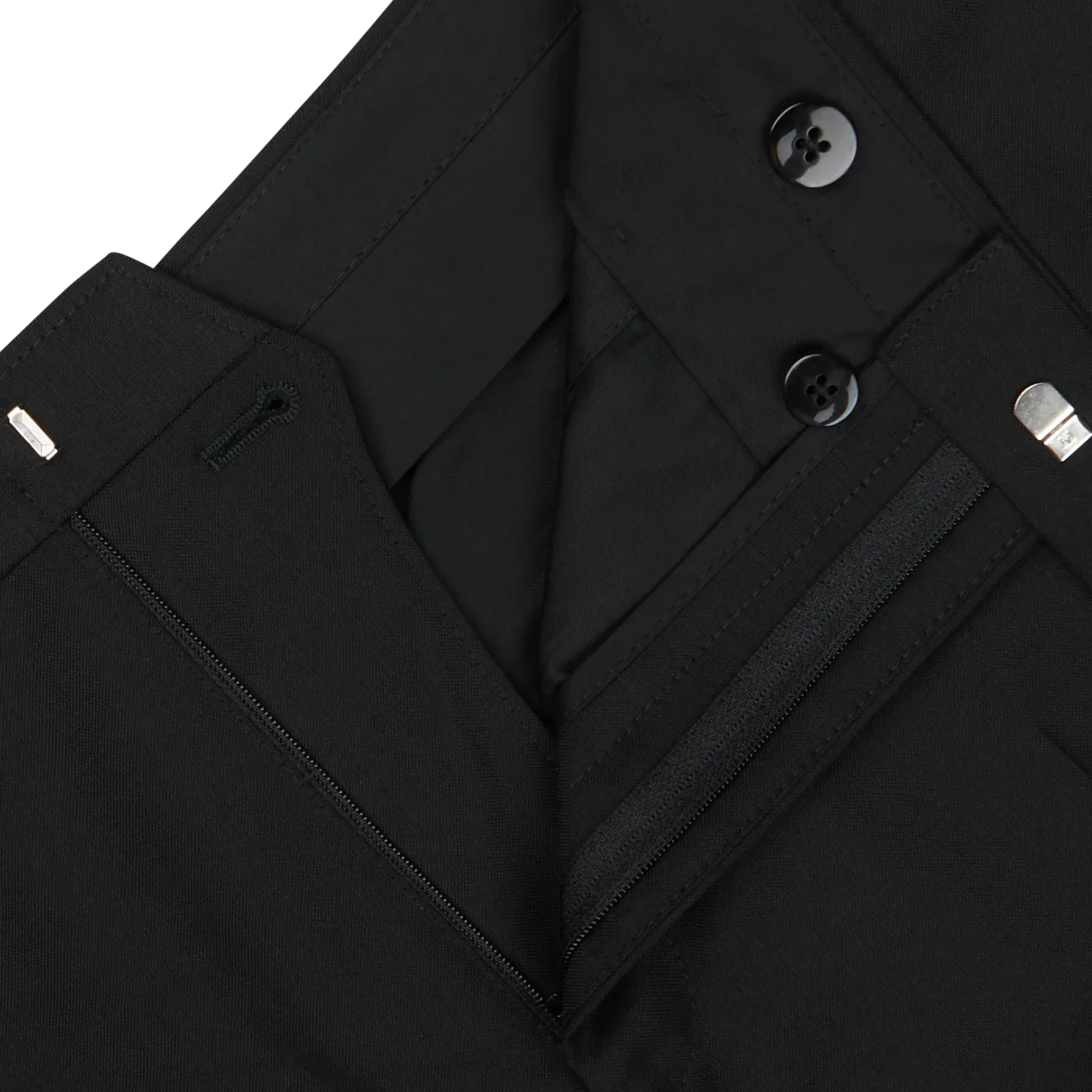Black Wool Mohair Tuxedo Flat Front Trousers