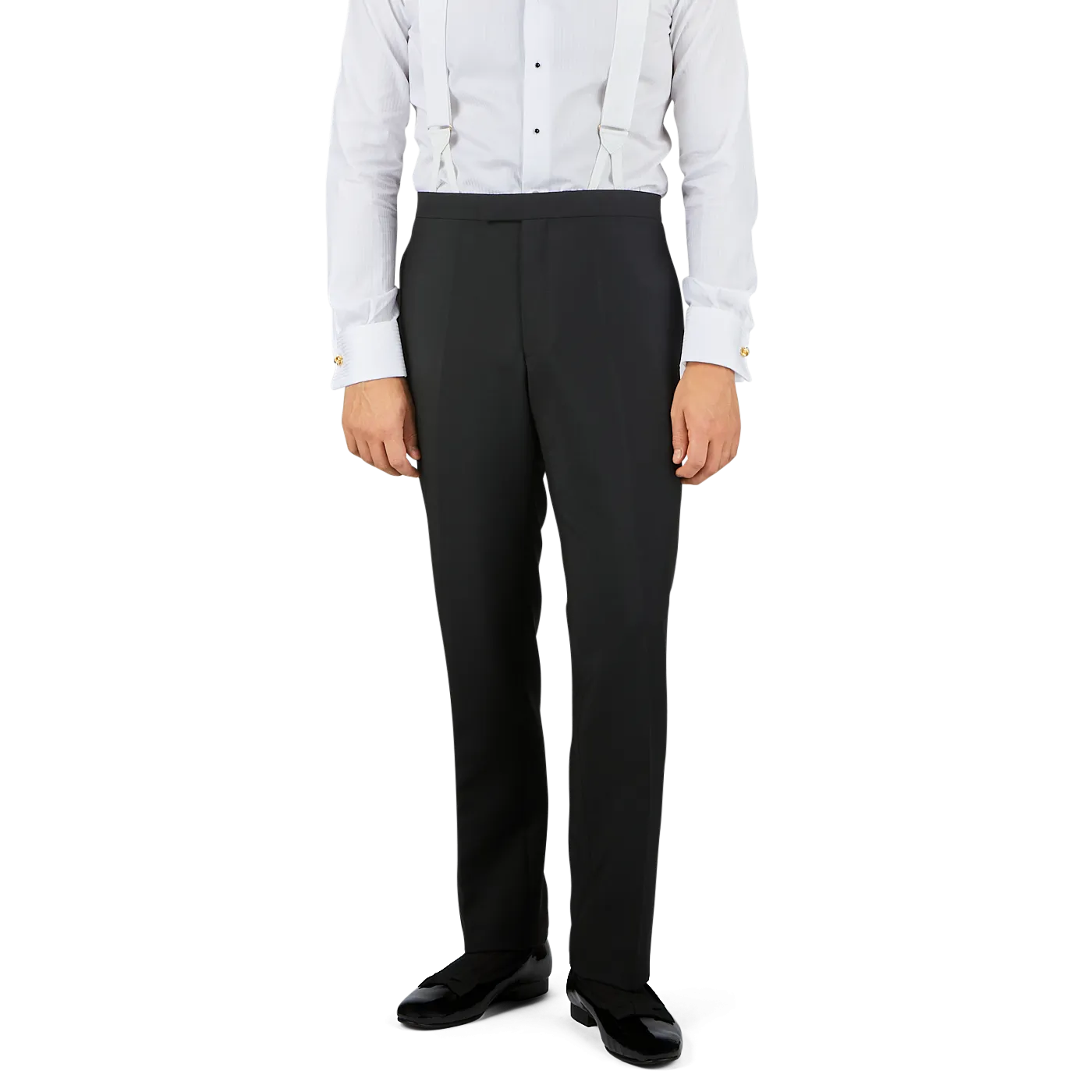 Black Wool Mohair Tuxedo Flat Front Trousers