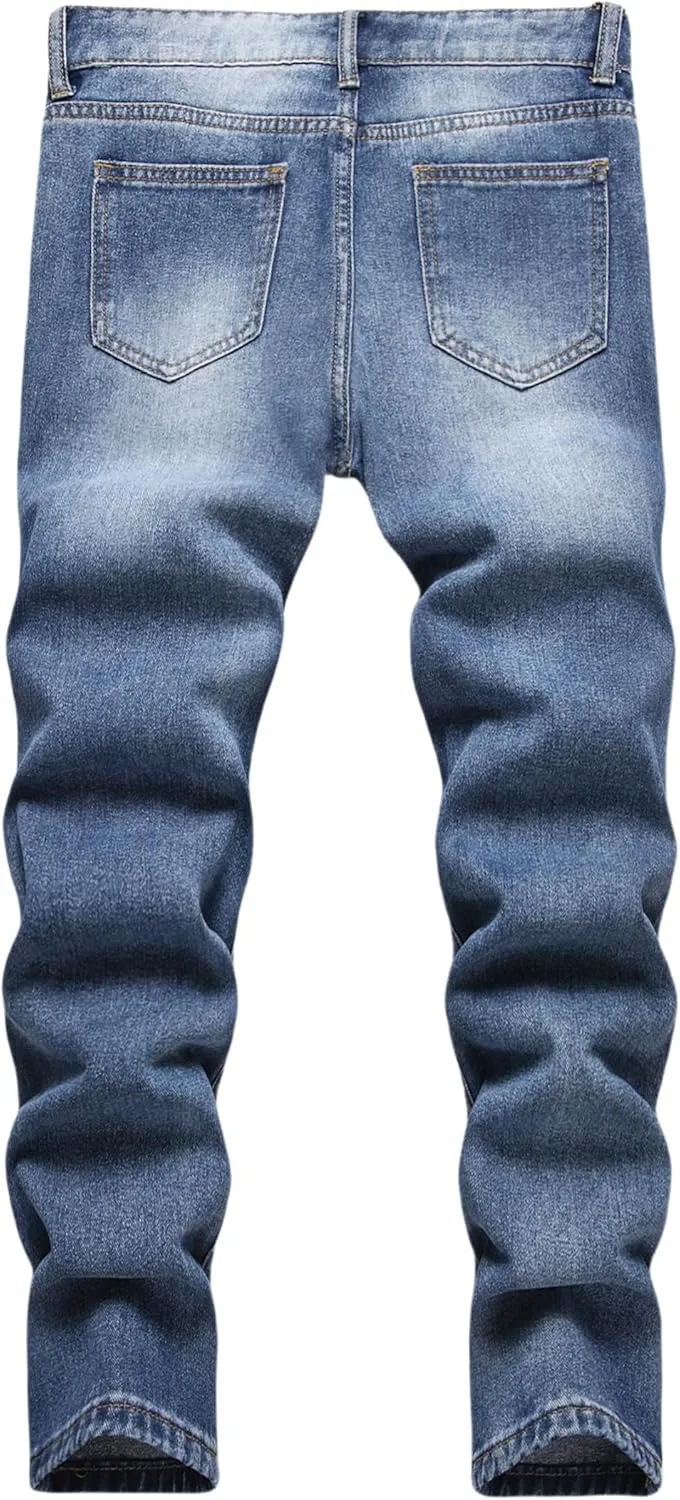 Boy's Ripped Jeans Stacked Destroyed Distressed Skinny Fit Fashion Comfy Denim Jeans Pants