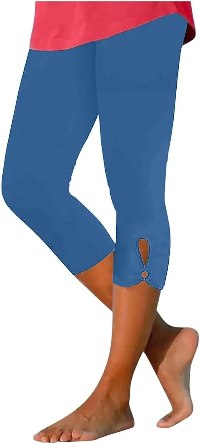 Capri Leggings for Women 2025 Summer Cropped Pants High Waist Yoga Capris Stretchy Workout Leggings Compression Pants