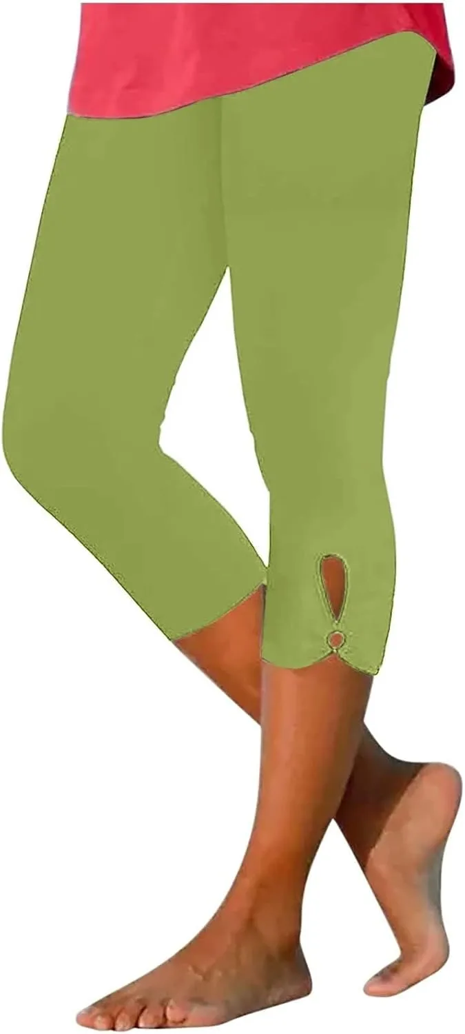 Capri Leggings for Women 2025 Summer Cropped Pants High Waist Yoga Capris Stretchy Workout Leggings Compression Pants