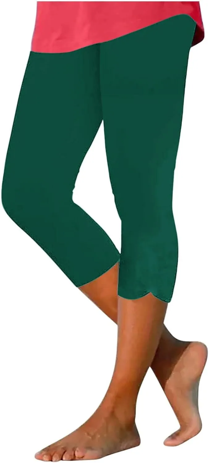 Capri Leggings for Women Dressy Cropped High Waist Yoga Pants Comfy Stretchy Leggings Workout Compression Shorts