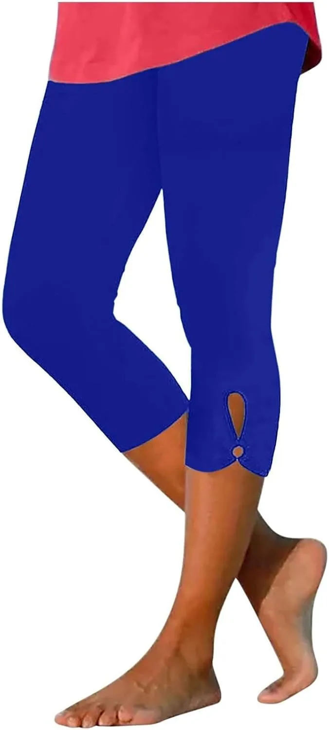 Capri Leggings for Women Summer Dressy Casual Cropped High Waist Yoga Pant Comfy Stretchy Leggings Running Compression