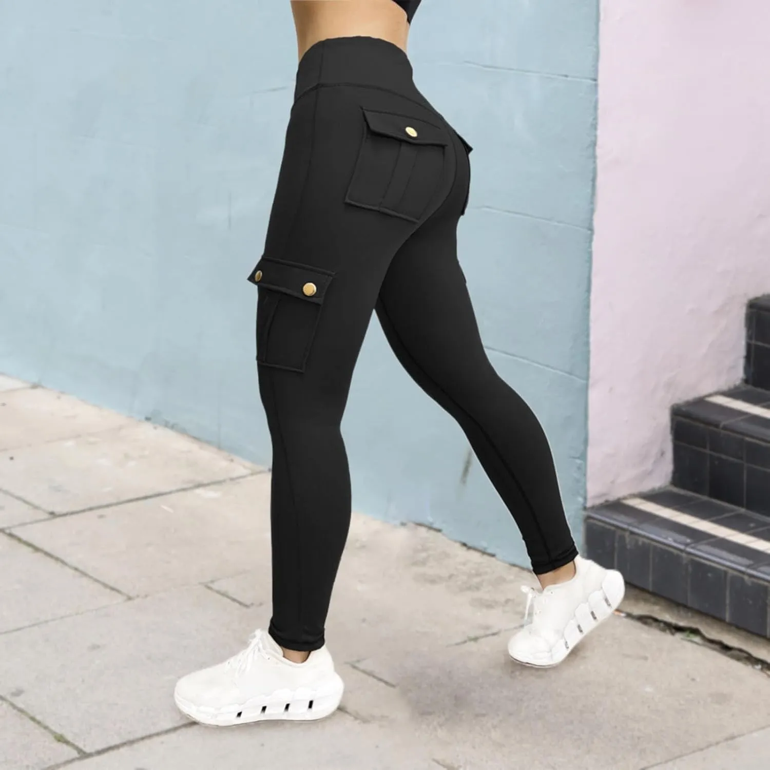 Cargo Leggings with Pockets for Women 2024 Tummy Control Stretchy Workout Leggings Athletic Running Yoga Pants