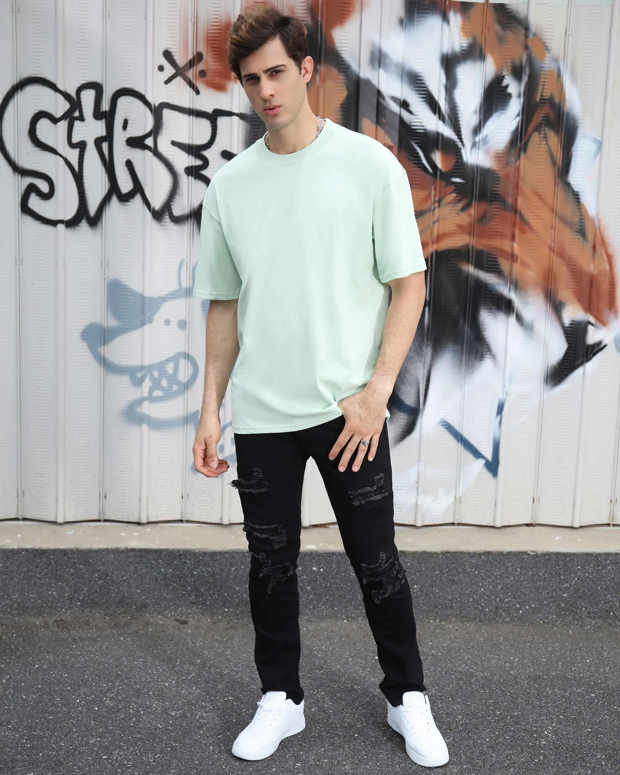 Casual Black ripped and repaired jeans-Mexico Local Delivery