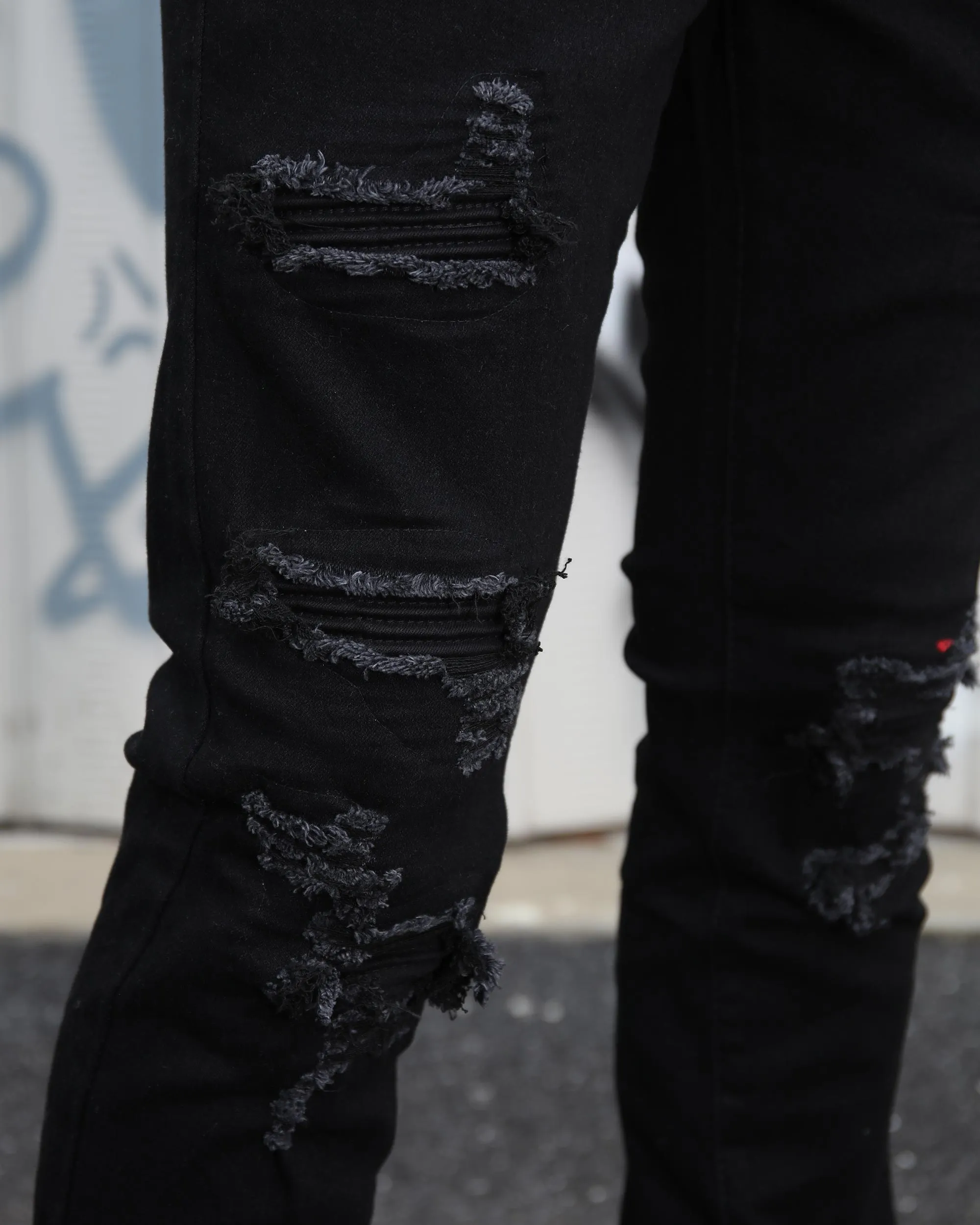 Casual Black ripped and repaired jeans-Mexico Local Delivery