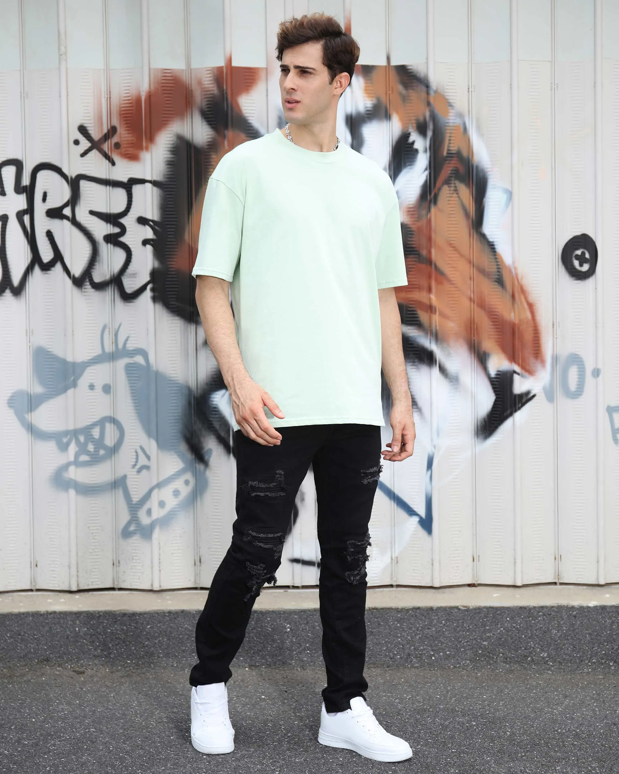 Casual Black ripped and repaired jeans-Mexico Local Delivery