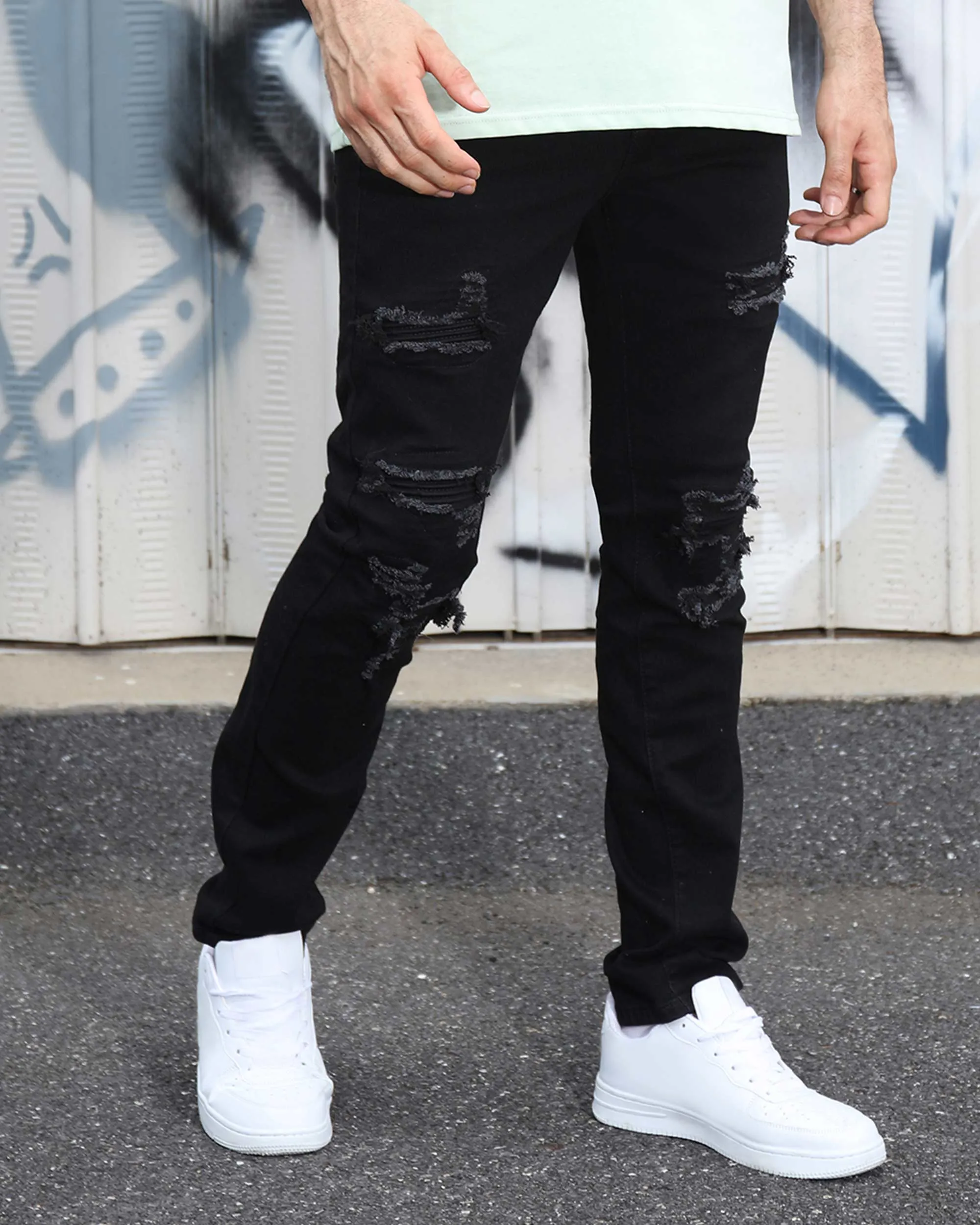 Casual Black ripped and repaired jeans-Mexico Local Delivery