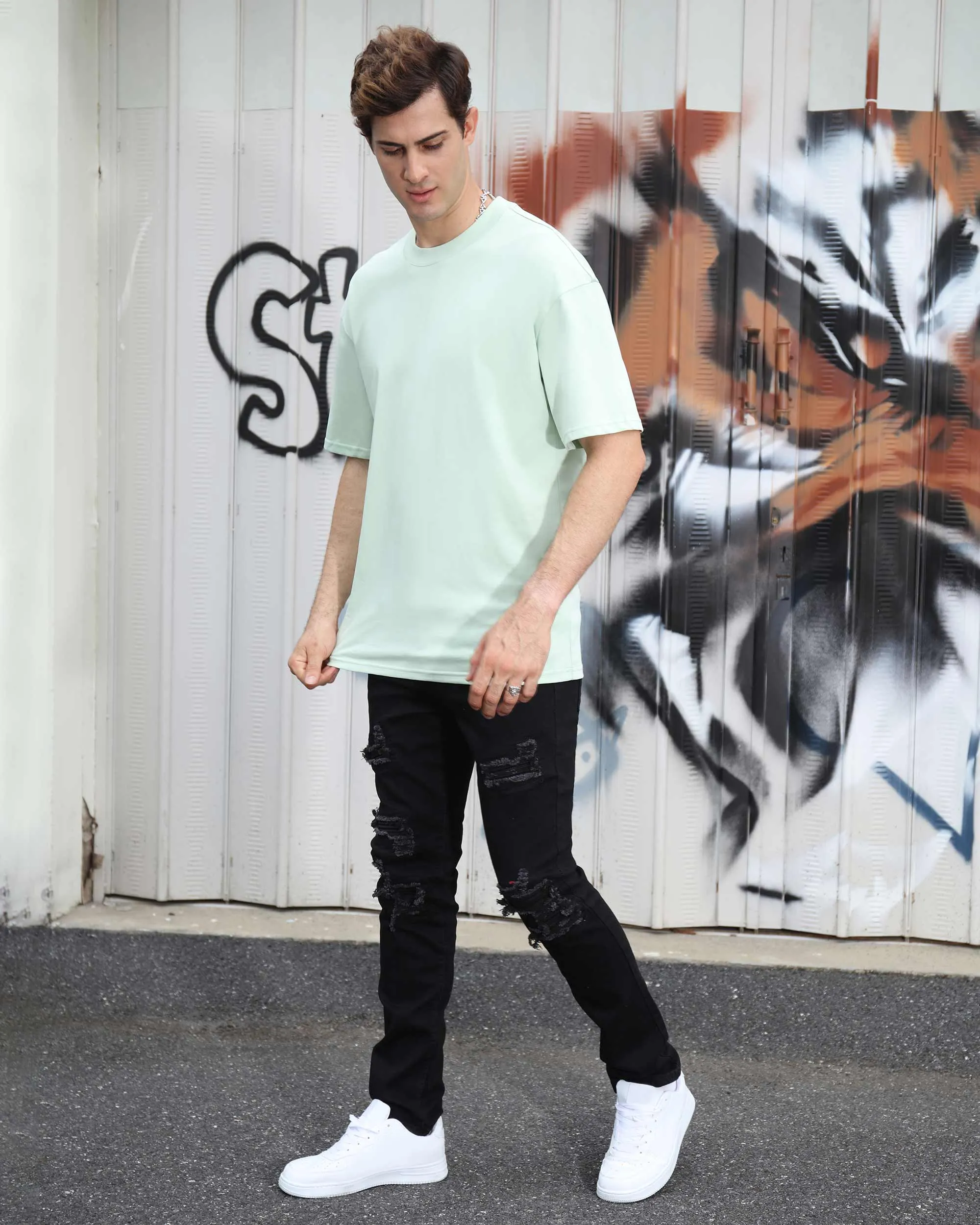 Casual Black ripped and repaired jeans-Mexico Local Delivery