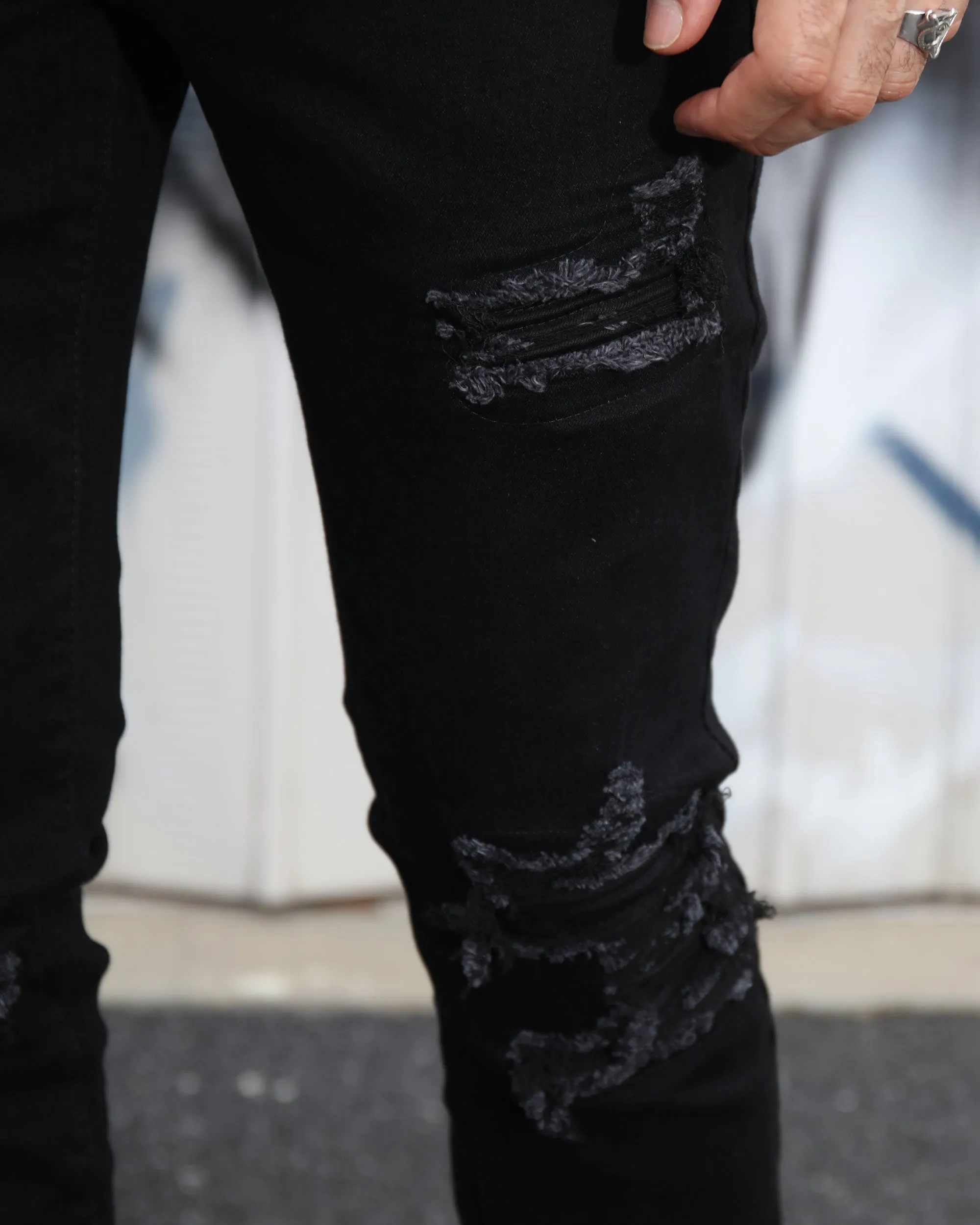 Casual Black ripped and repaired jeans-Mexico Local Delivery