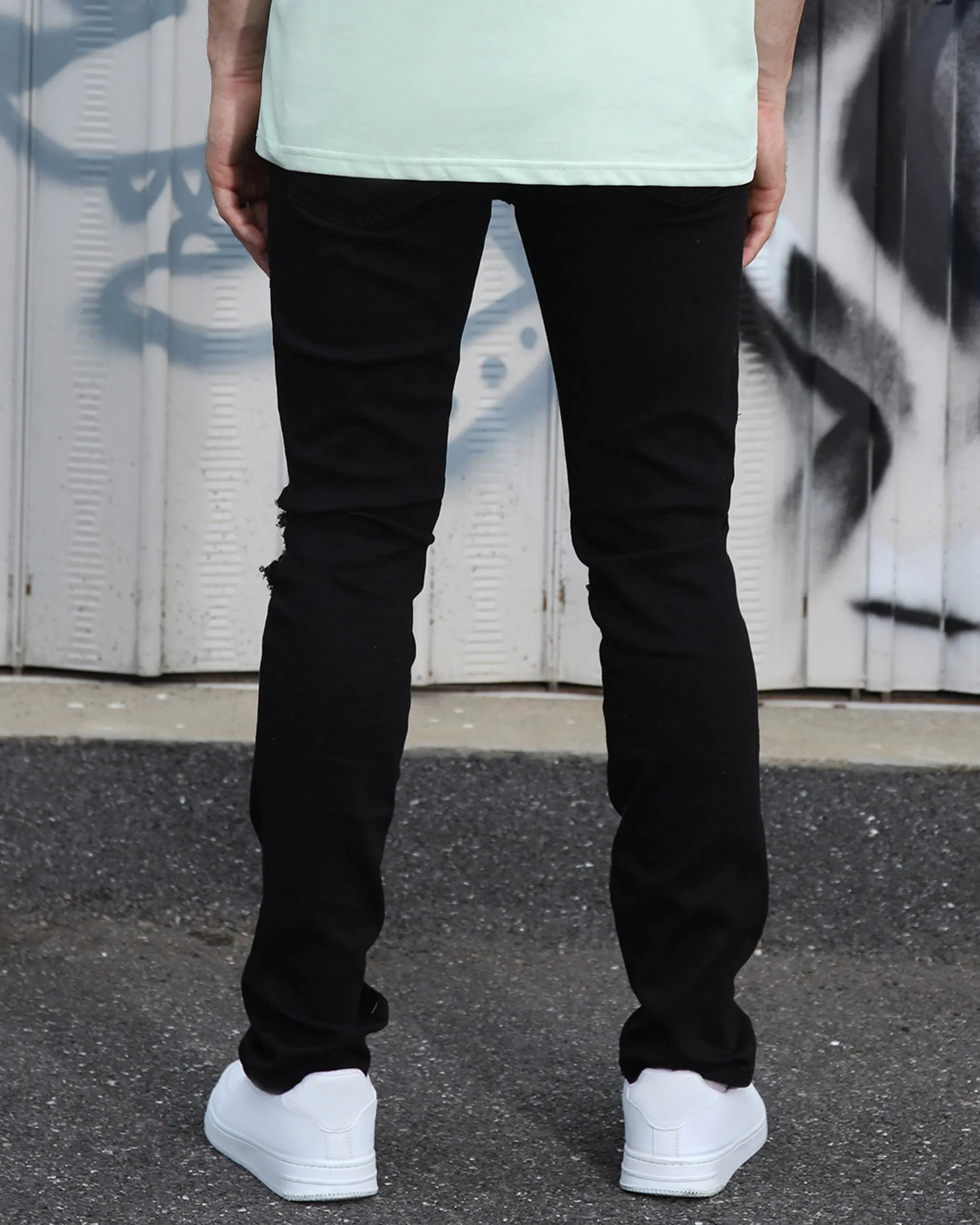 Casual Black ripped and repaired jeans-Mexico Local Delivery