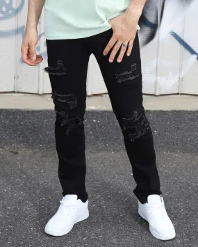 Casual Black ripped and repaired jeans-Mexico Local Delivery