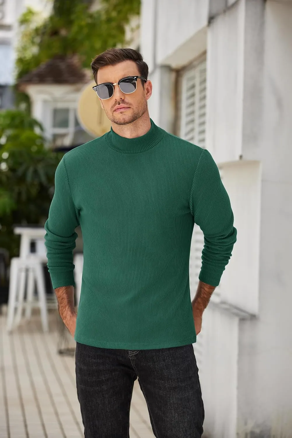 COOFANDY Men's Mock Turtleneck Sweater Long Sleeve Half Neck Pullover Thermal Casual Ribbed High Neck Pullover Sweater