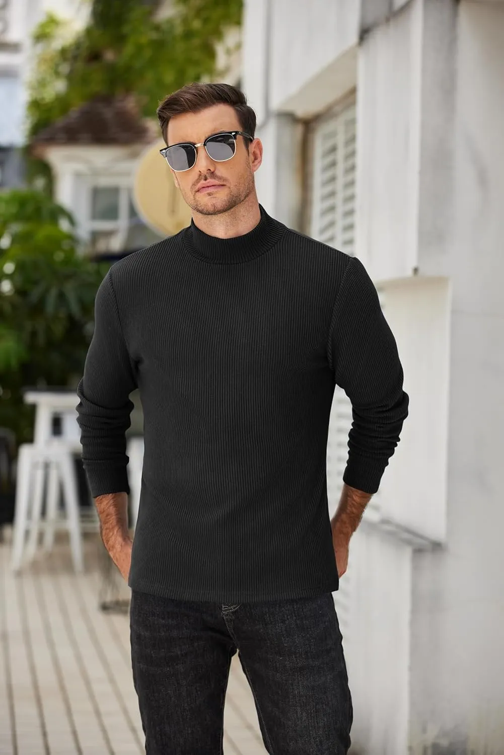 COOFANDY Men's Mock Turtleneck Sweater Long Sleeve Half Neck Pullover Thermal Casual Ribbed High Neck Pullover Sweater