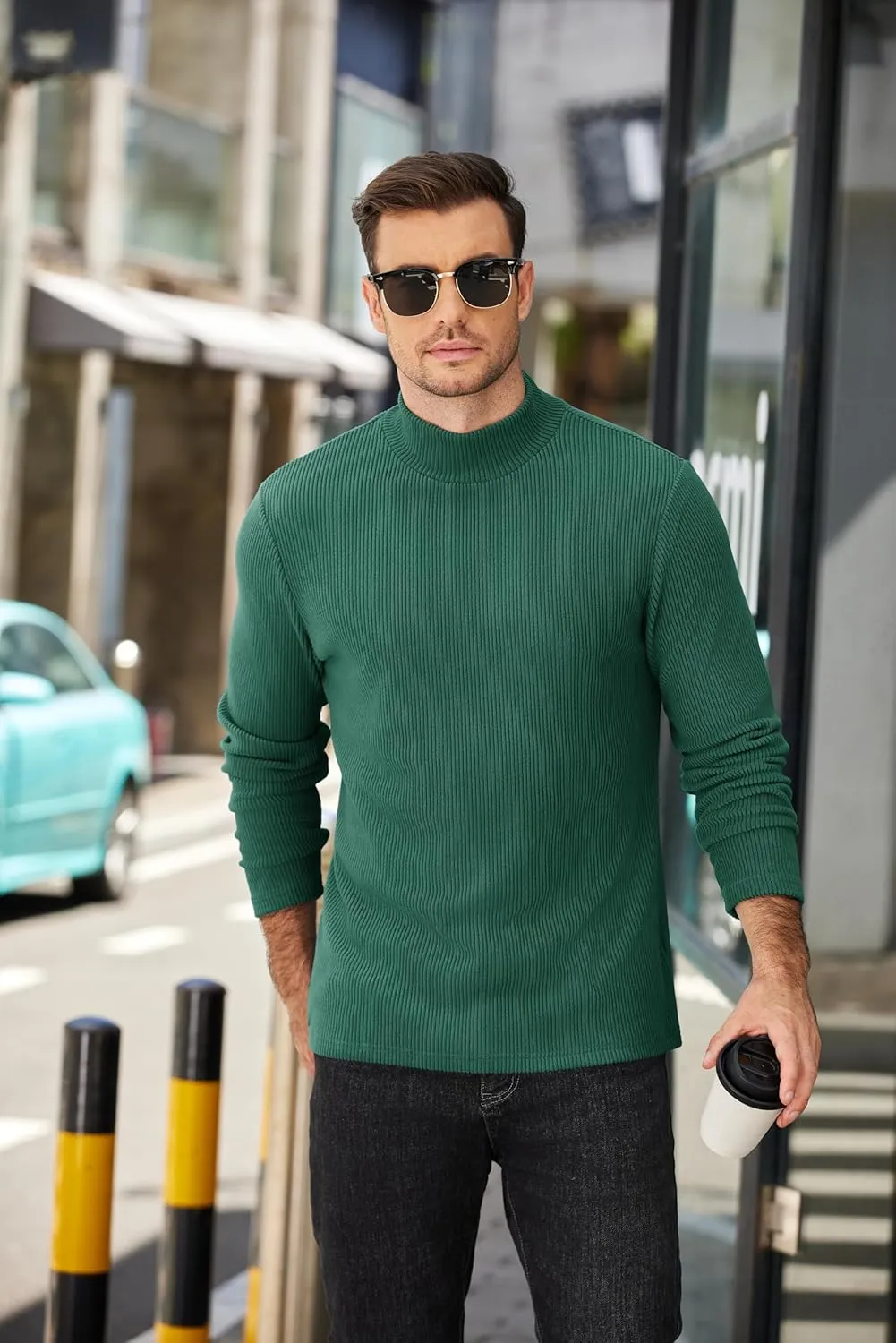 COOFANDY Men's Mock Turtleneck Sweater Long Sleeve Half Neck Pullover Thermal Casual Ribbed High Neck Pullover Sweater