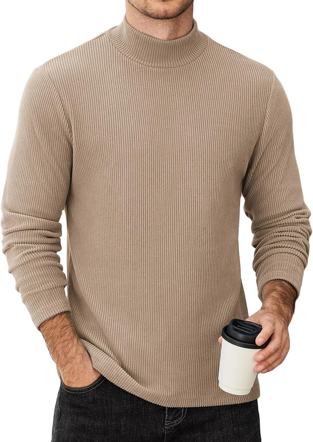 COOFANDY Men's Mock Turtleneck Sweater Long Sleeve Half Neck Pullover Thermal Casual Ribbed High Neck Pullover Sweater