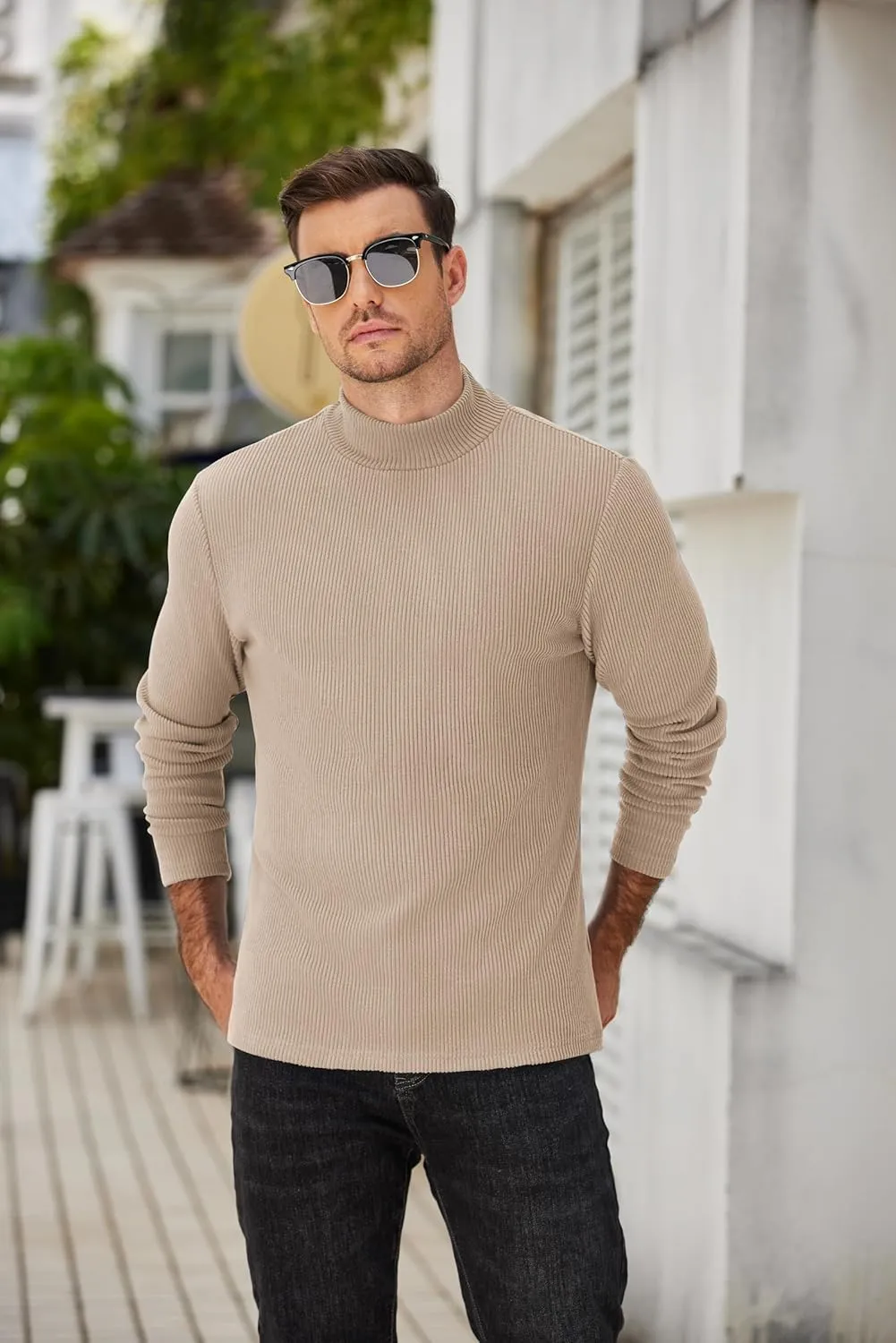 COOFANDY Men's Mock Turtleneck Sweater Long Sleeve Half Neck Pullover Thermal Casual Ribbed High Neck Pullover Sweater