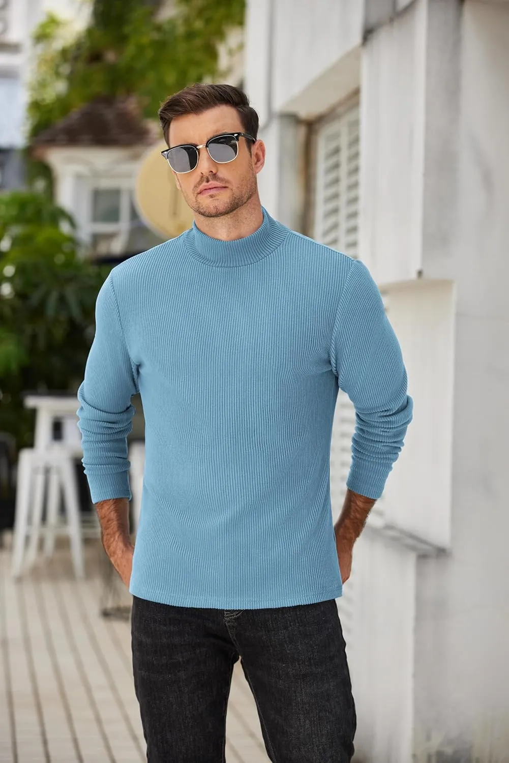 COOFANDY Men's Mock Turtleneck Sweater Long Sleeve Half Neck Pullover Thermal Casual Ribbed High Neck Pullover Sweater