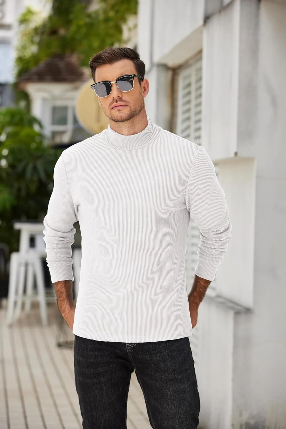 COOFANDY Men's Mock Turtleneck Sweater Long Sleeve Half Neck Pullover Thermal Casual Ribbed High Neck Pullover Sweater