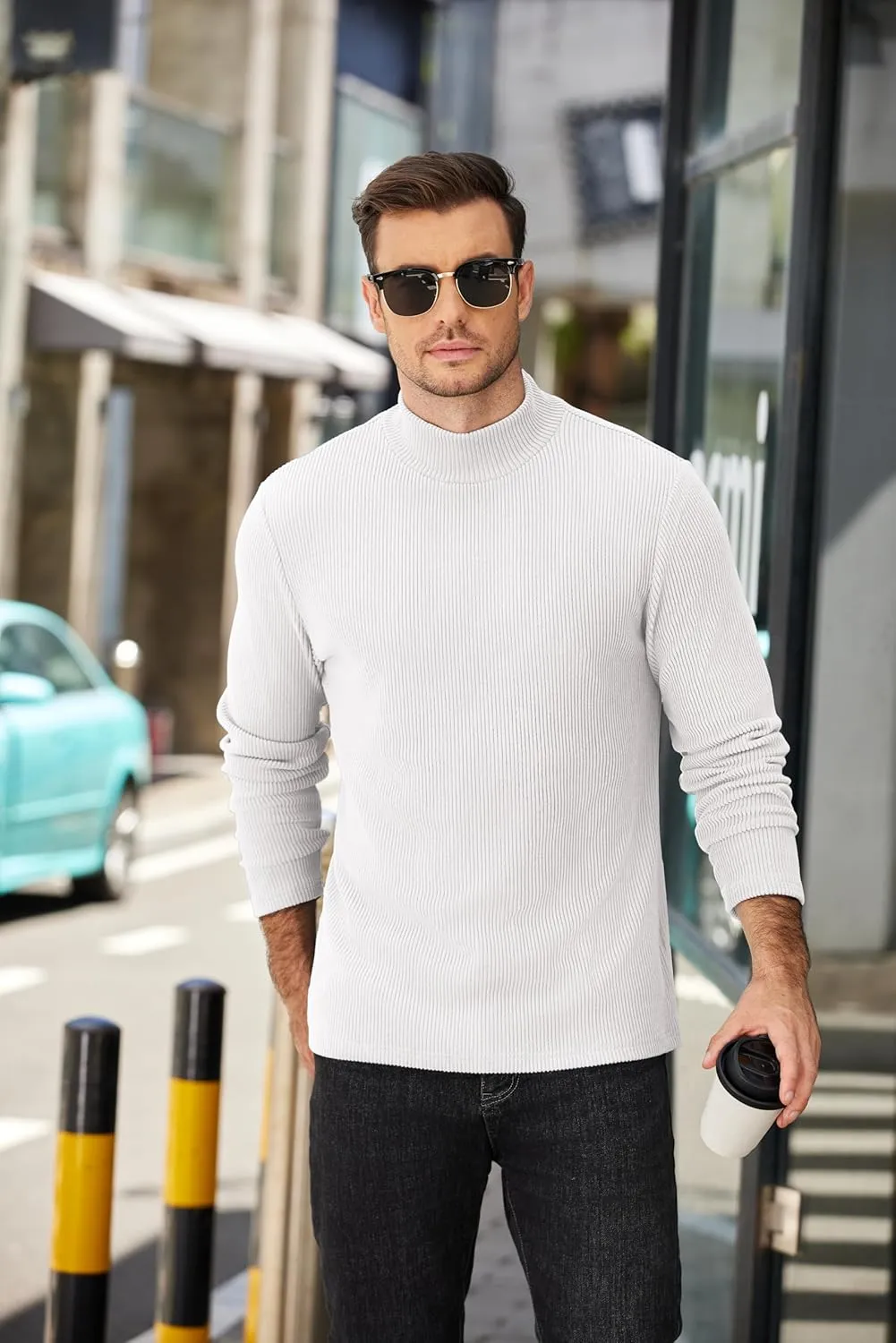 COOFANDY Men's Mock Turtleneck Sweater Long Sleeve Half Neck Pullover Thermal Casual Ribbed High Neck Pullover Sweater