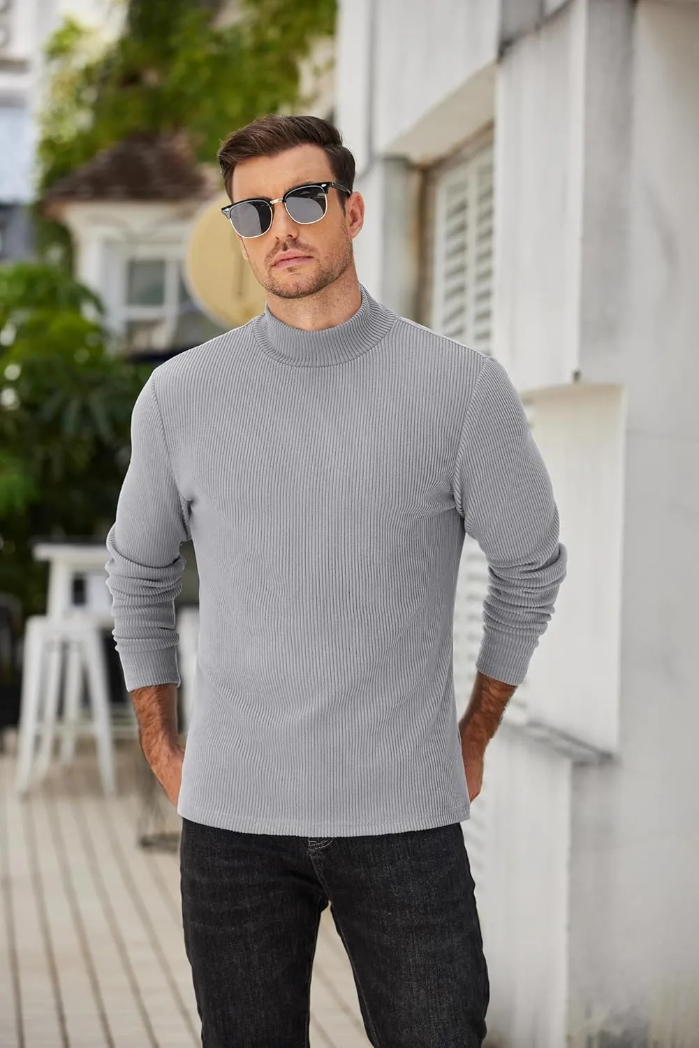COOFANDY Men's Mock Turtleneck Sweater Long Sleeve Half Neck Pullover Thermal Casual Ribbed High Neck Pullover Sweater