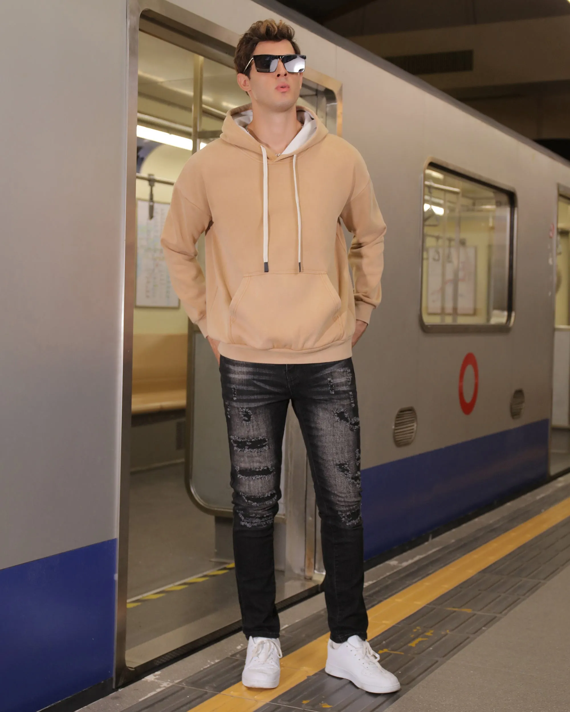 Distressed Black Ripped Jeans with Streetwear Appeal-Mexico Local Delivery