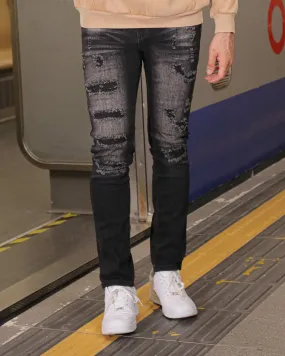 Distressed Black Ripped Jeans with Streetwear Appeal-Mexico Local Delivery