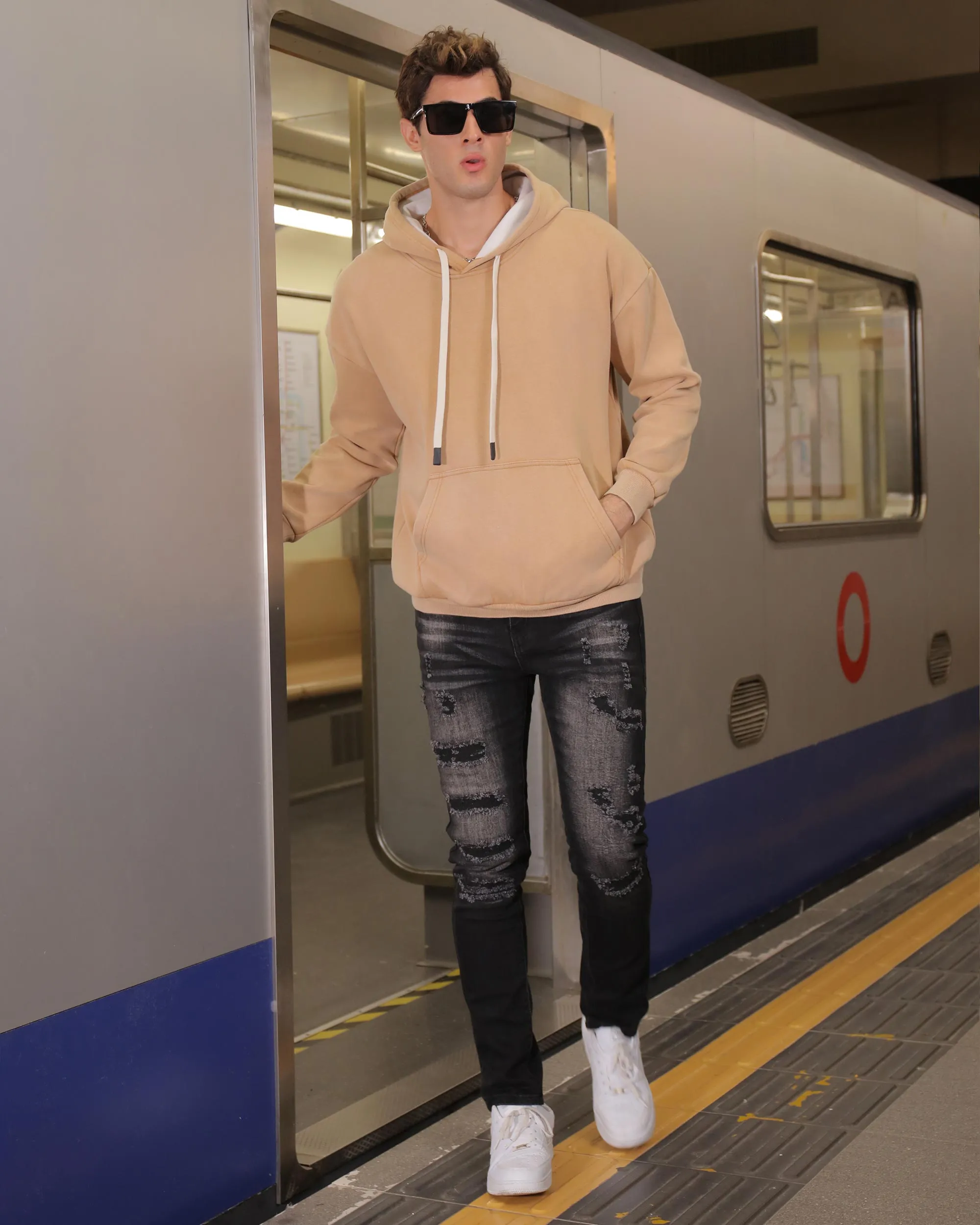 Distressed Black Ripped Jeans with Streetwear Appeal-Mexico Local Delivery
