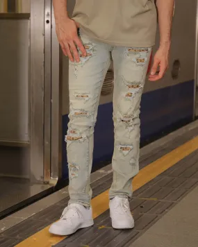 Distressed Ripped Blue Jeans with Vintage Charm-Mexico Local Delivery