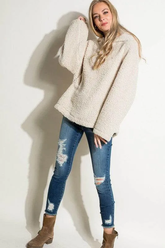 E Luna Fuzzy Faux Fur Oversized Sweatshirt