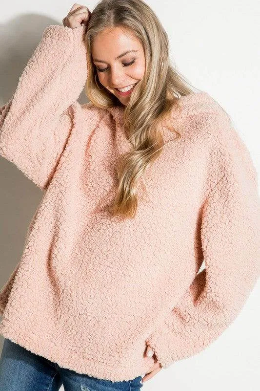 E Luna Fuzzy Faux Fur Oversized Sweatshirt