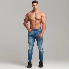 Father Sons Distressed Double Ripped Slim Stretch Blue Jeans - FSH344