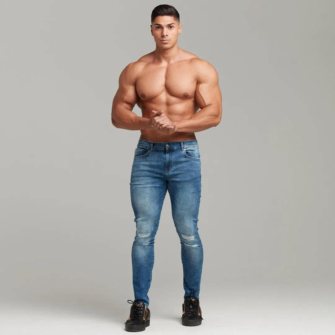 Father Sons Distressed Double Ripped Slim Stretch Blue Jeans - FSH344