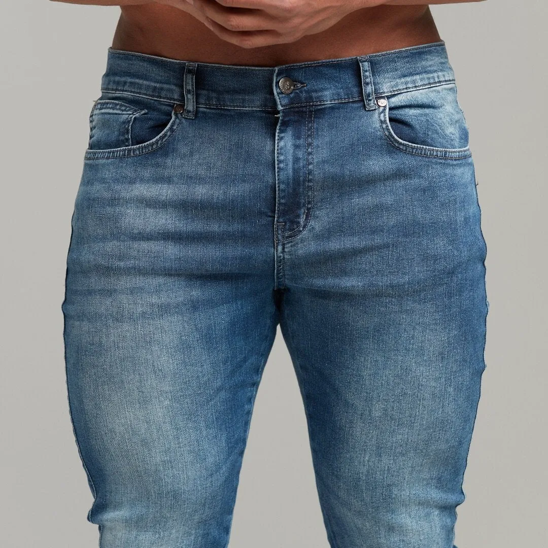 Father Sons Distressed Double Ripped Slim Stretch Blue Jeans - FSH344