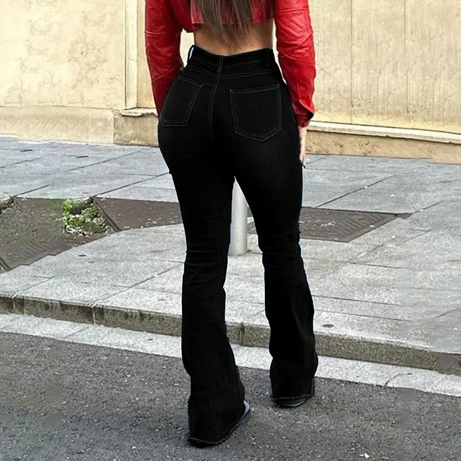 Flare Jeans for Women Ripped High Waisted Raw Hem Bootcut Jeans Stretchy Colombian Design Butt Lifting Denim Pants
