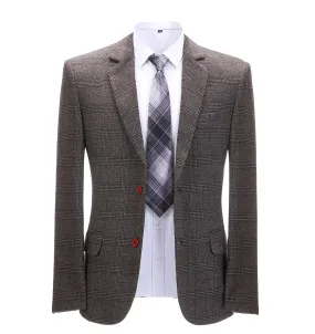 Formal Men's Business Coffee Plaid Notch Lapel Blazer