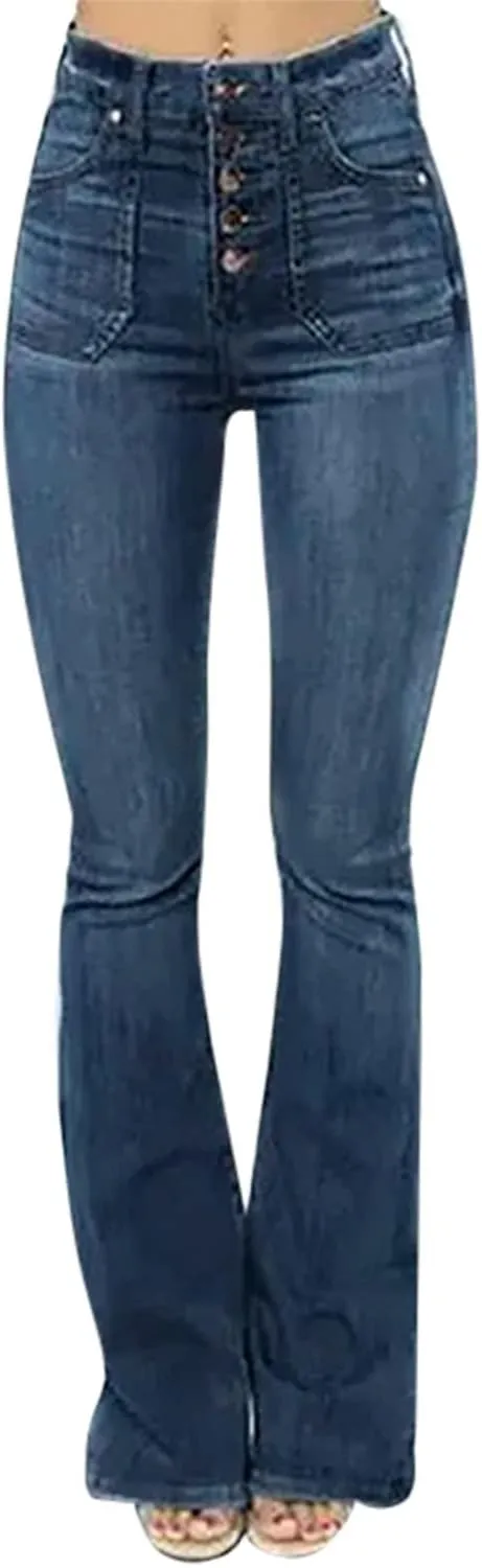 High Waisted Flare Jeans for Women Slim Fit Totally Shaping Tummy Control Butt Lift Wide Leg Bell Bottom Mom Jeans