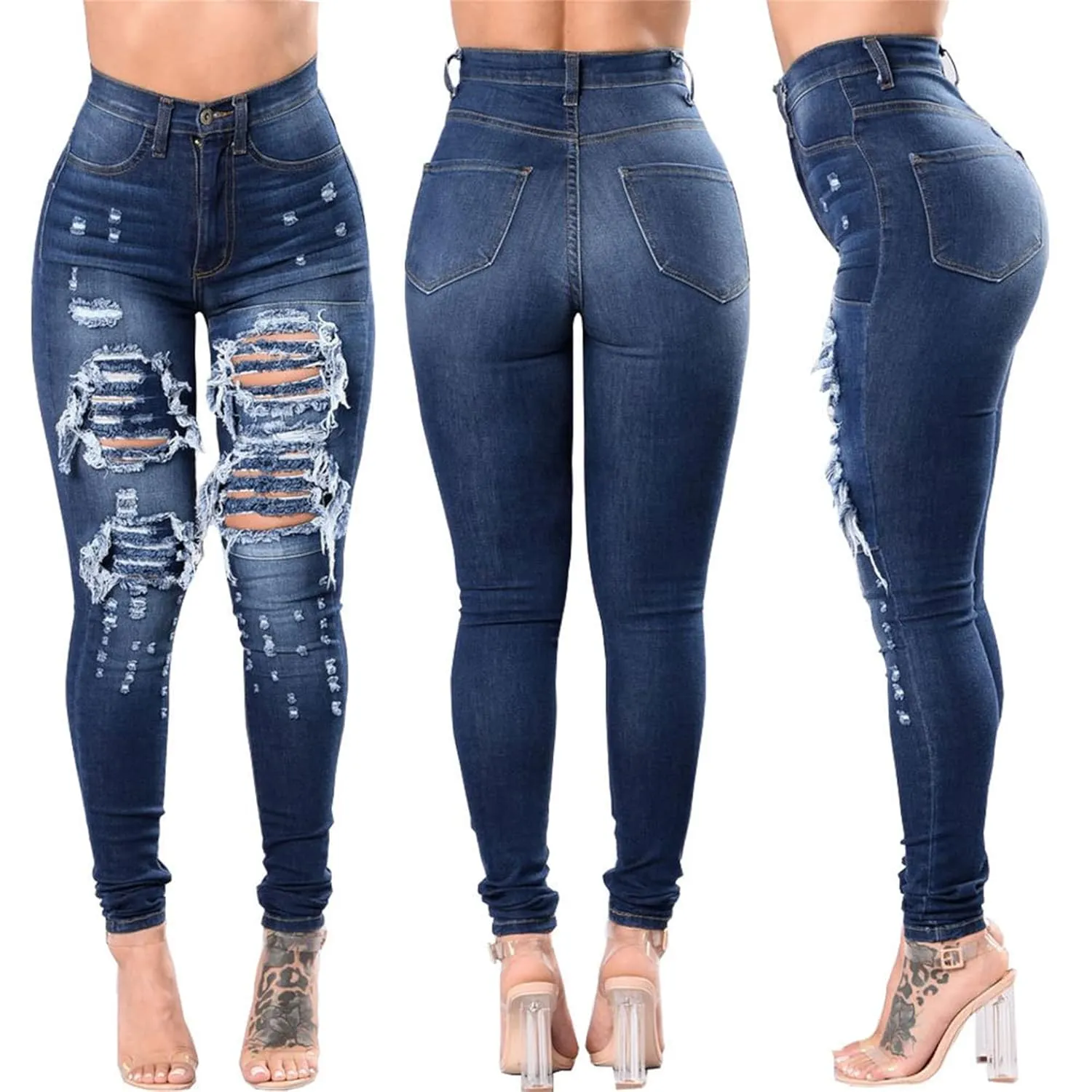 High Waisted Skinny Jeans for Women's Women Butt Lifting High Rise Ripped Jeans Comfy Stretch Distressed Denim Jeans (X-Large,Black E)