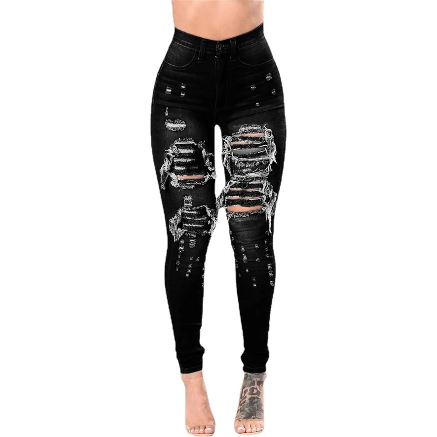 High Waisted Skinny Jeans for Women's Women Butt Lifting High Rise Ripped Jeans Comfy Stretch Distressed Denim Jeans (X-Large,Black E)