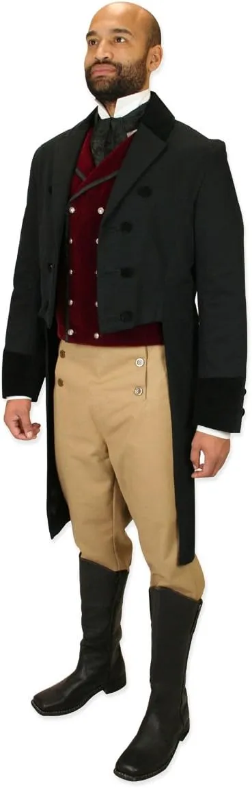 Historical Emporium Men's High Waist Cotton Regency Fall Front Trousers, Costume Cosplay Dress Pants with Suspender Buttons