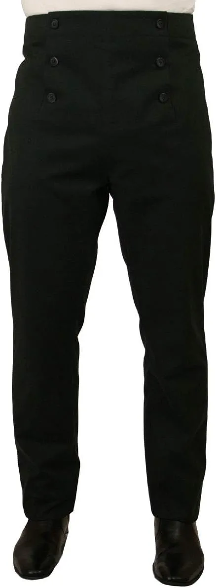 Historical Emporium Men's High Waist Cotton Regency Fall Front Trousers, Costume Cosplay Dress Pants with Suspender Buttons